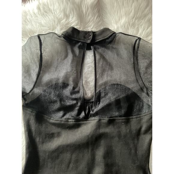 Vtg 90’s Black Sheer Crotch Snap Bodysuit Embellished Jewels Dance Stretch Med. - Picture 9 of 16